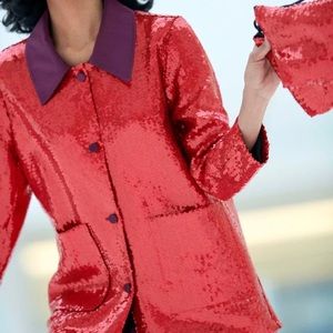 Batsheva Red Sequin Blazer